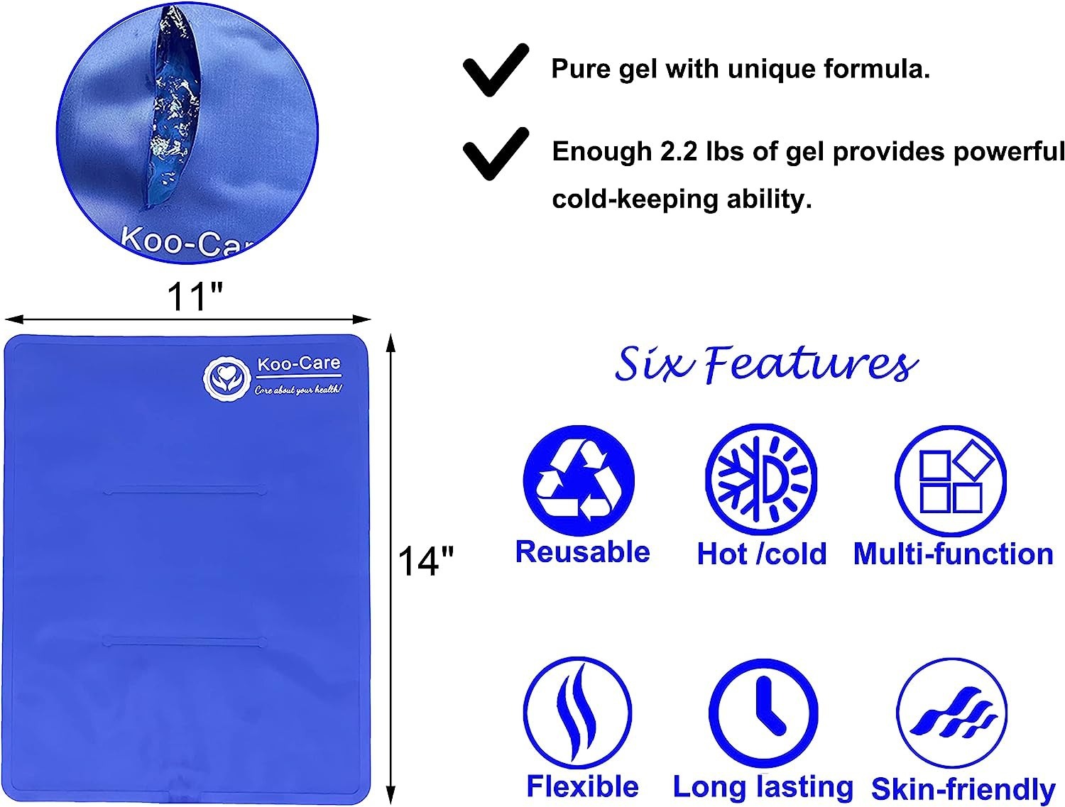 Koo-Care Large Flexible Gel Ice Pack & Wrap with Straps for Hot